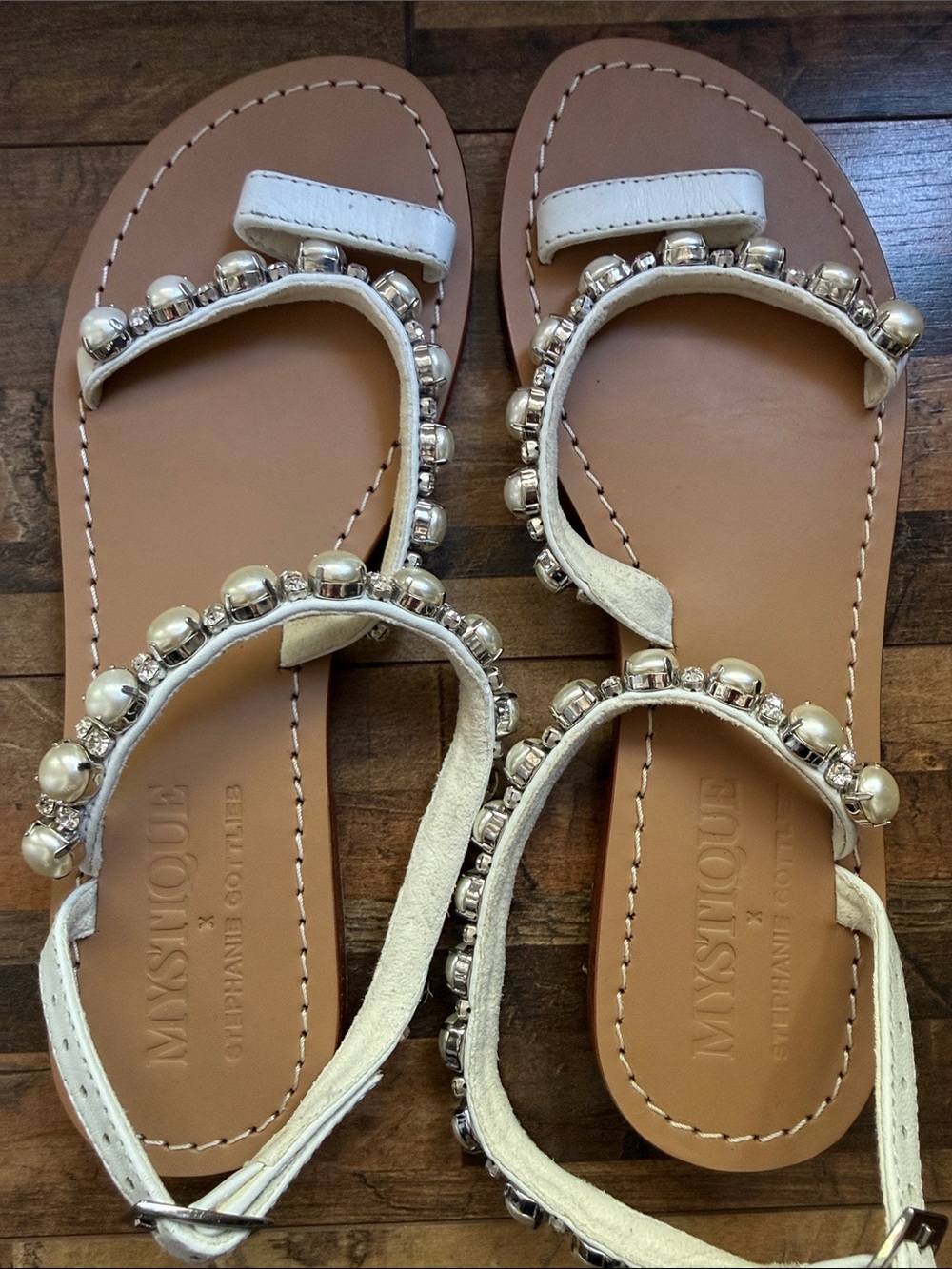 Mystique x Stephanie Gottlieb White Pearl Leather Sandals - Picture 2 of 7